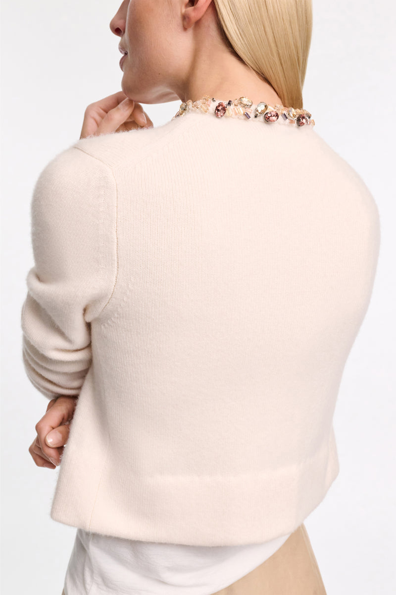 Dorothee Schumacher Embellished Cashmere Cardigan in Off-White Vancouver. Shop Online or in Store.