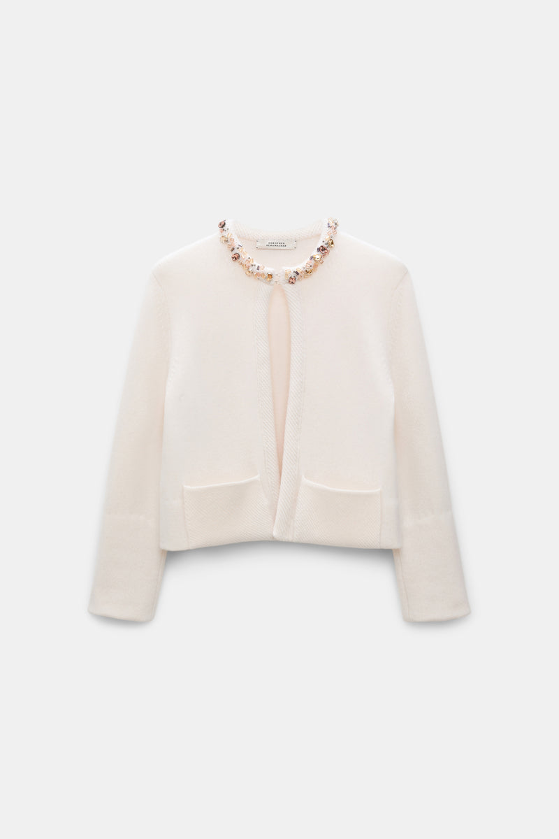 Dorothee Schumacher Embellished Cashmere Cardigan in Off-White Vancouver. Shop Online or in Store.