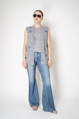 Dorothee Schumacher Fine Rib Cotton Tank Top with Floral Embroidery in Grey Vancouver. Shop Online or in Store