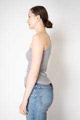 Dorothee Schumacher Fine Rib Cotton Tank Top with Floral Embroidery in Grey Vancouver. Shop Online or in Store
