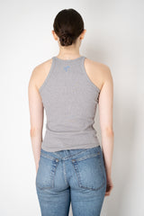 Dorothee Schumacher Fine Rib Cotton Tank Top with Floral Embroidery in Grey Vancouver. Shop Online or in Store