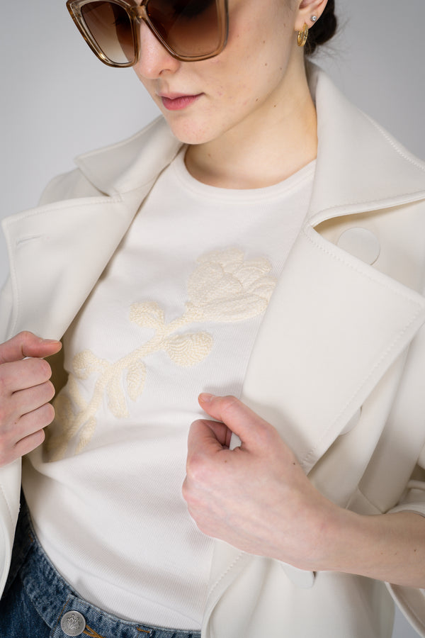 Dorothee Schumacher Fine Rib Fitted Tee with Embroidery in White Vancouver. Shop Online or in Store.