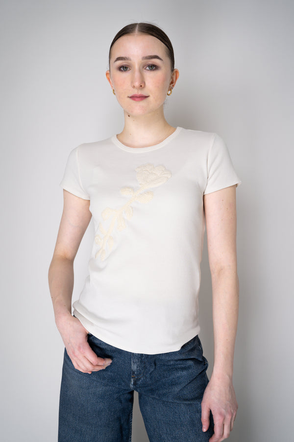 Dorothee Schumacher Fine Rib Fitted Tee with Embroidery in White Vancouver. Shop Online or in Store.
