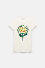 Dorothee Schumacher Fine Rib T-Shirt with Flower Embroidery in Light Yellow Vancouver. Shop Online or in Store.