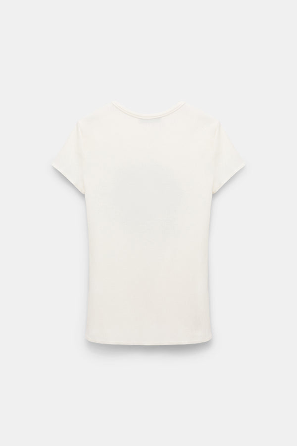 Dorothee Schumacher Fine Rib T-Shirt with Flower Embroidery in Light Yellow Vancouver. Shop Online or in Store.