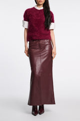 Dorothee Schumacher Flared Hem Leather Skirt in Burgundy Vancouver. Shop Online or in Store.