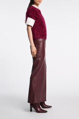 Dorothee Schumacher Flared Hem Leather Skirt in Burgundy Vancouver. Shop Online or in Store.