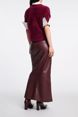 Dorothee Schumacher Flared Hem Leather Skirt in Burgundy Vancouver. Shop Online or in Store.