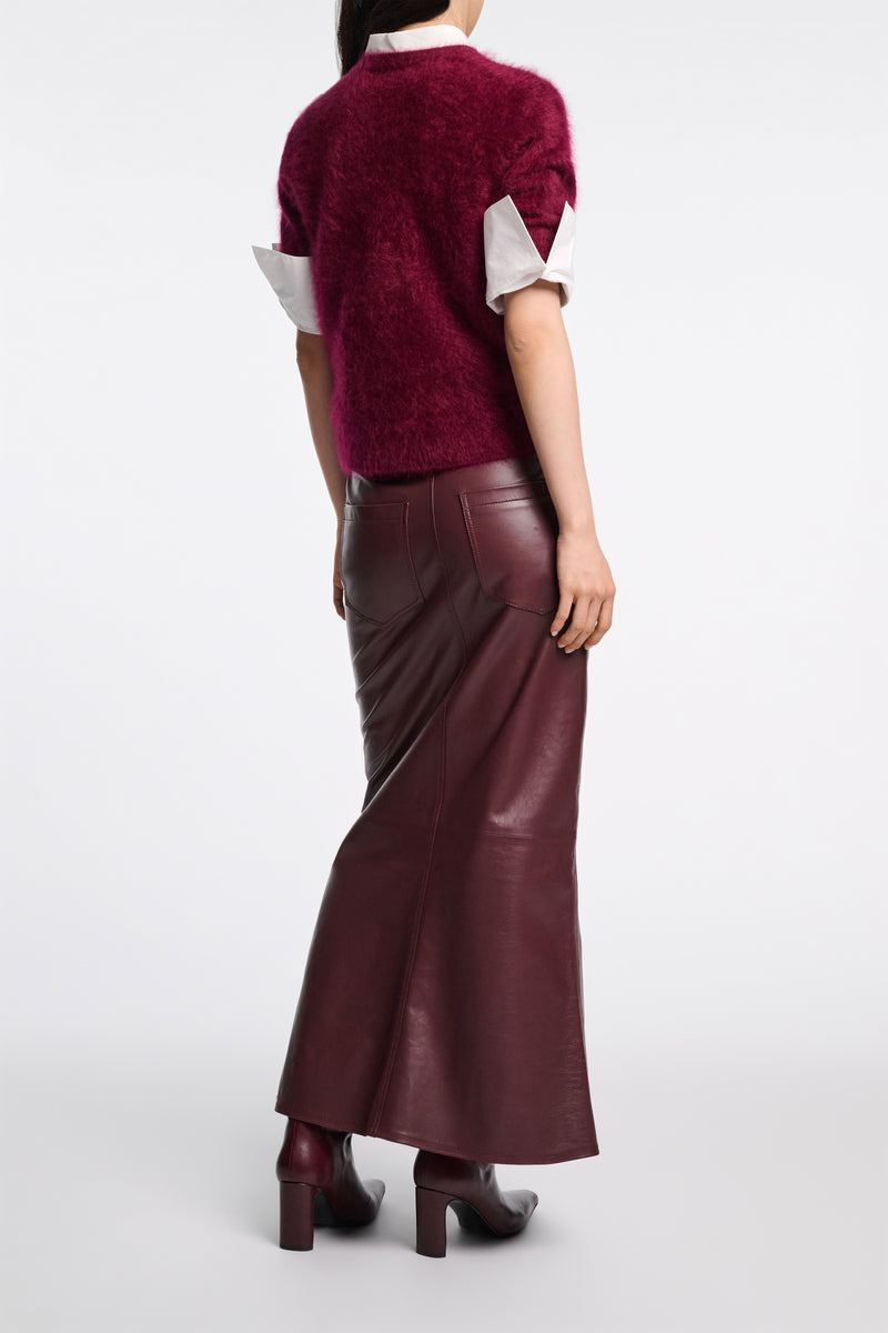 Dorothee Schumacher Flared Hem Leather Skirt in Burgundy Vancouver. Shop Online or in Store.