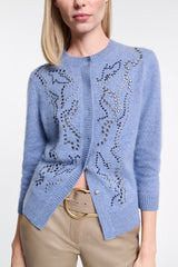 Dorothee Schumacher Fluffy Knit Embellished Cardigan in Blue Vancouver. Shop Online or in Store.