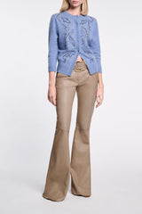Dorothee Schumacher Fluffy Knit Embellished Cardigan in Blue Vancouver. Shop Online or in Store.