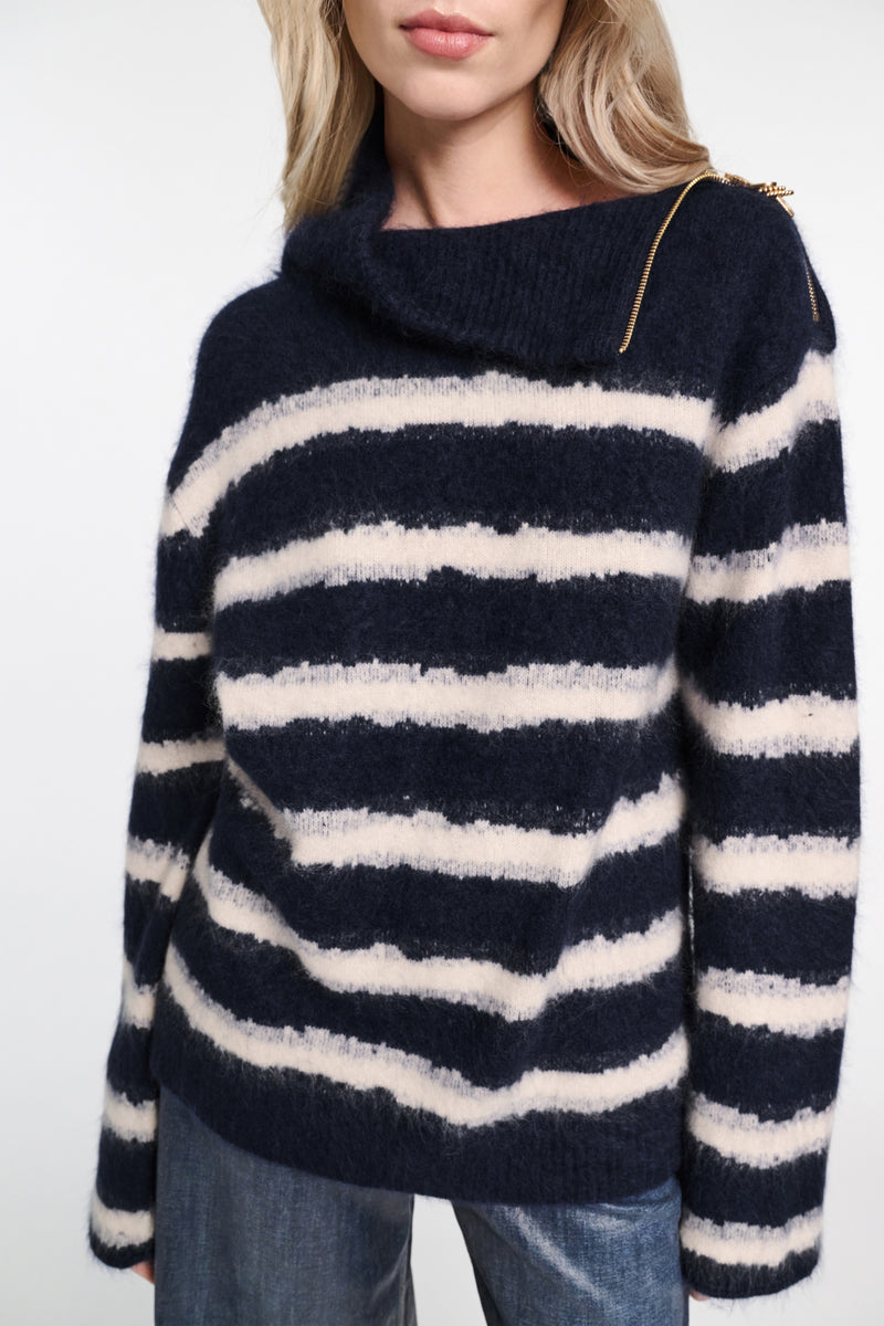 Dorothee Schumacher Fluffy Stripe Zip Turtleneck Sweater in