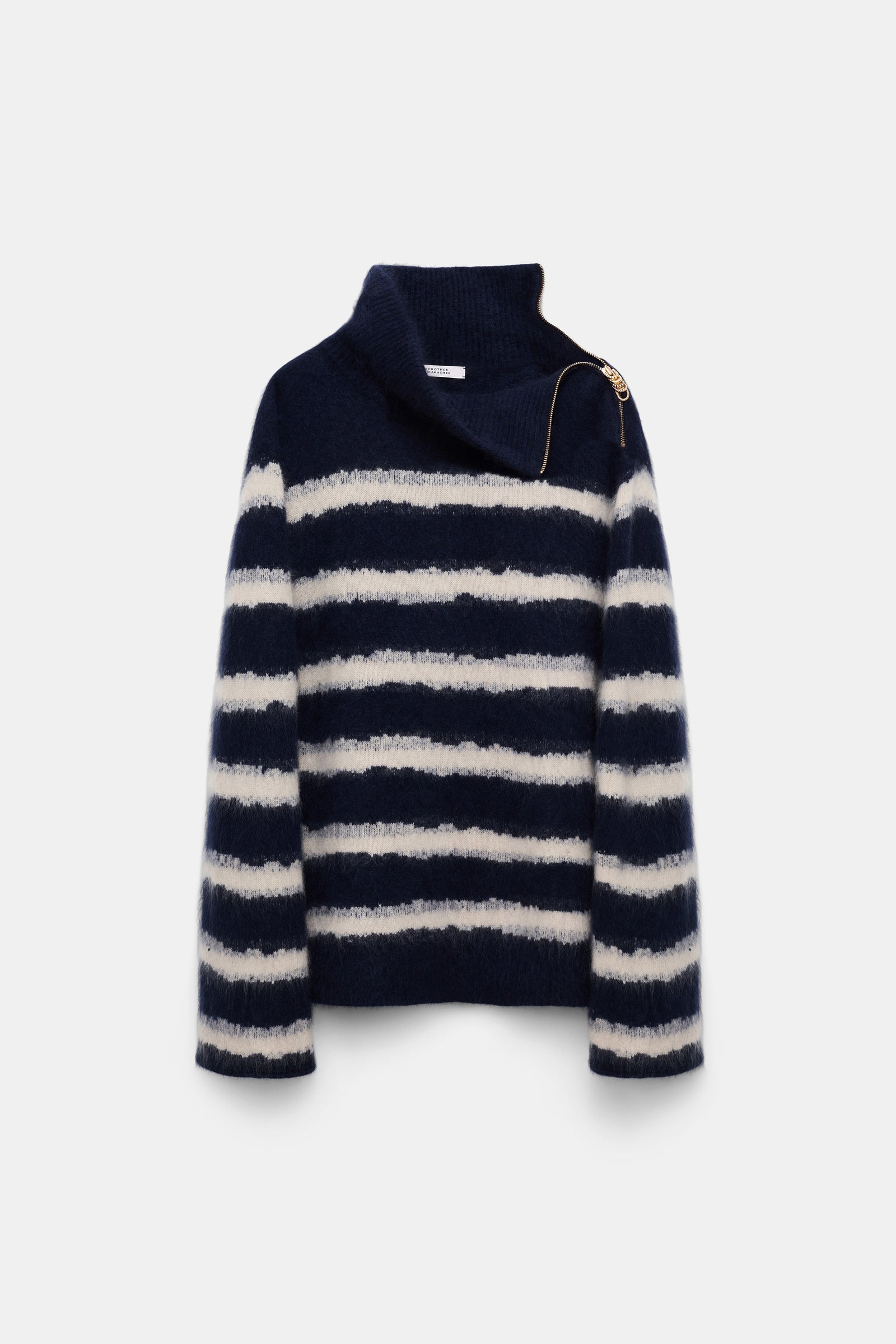 Dorothee Schumacher Fluffy Stripe Zip Turtleneck Sweater in
