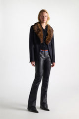Dorothee Schumacher Full Length Leather Flares in Midnight Navy Vancouver. Shop Online or in Store.