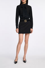 Dorothee Schumacher Fuzzy Trim Knit Virgin Merino Cardigan with Tie Scarf in Black Vancouver. Shop Online or in Store.