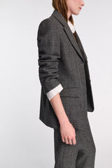 Dorothee Schumacher Glen Plaid Wool Blazer in Grey Melange Vancouver. Shop Online or in Store.