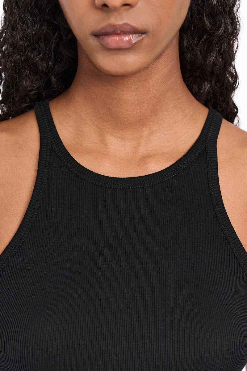 Dorothee Schumacher Halter Neck Ribbed Tank Top in Black Vancouver. Shop Online or in Store.