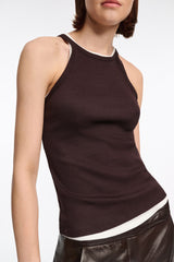 Dorothee Schumacher Halter Neck Ribbed Tank Top in Chocolate Brown Vancouver. Shop Online or in Store.