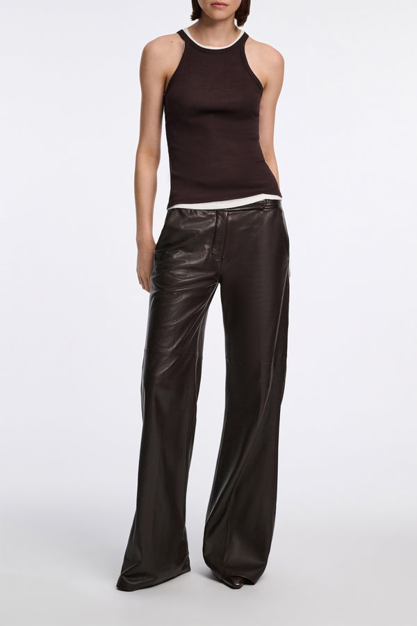 Dorothee Schumacher Halter Neck Ribbed Tank Top in Chocolate Brown Vancouver. Shop Online or in Store.