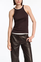 Dorothee Schumacher Halter Neck Ribbed Tank Top in Chocolate Brown Vancouver. Shop Online or in Store.