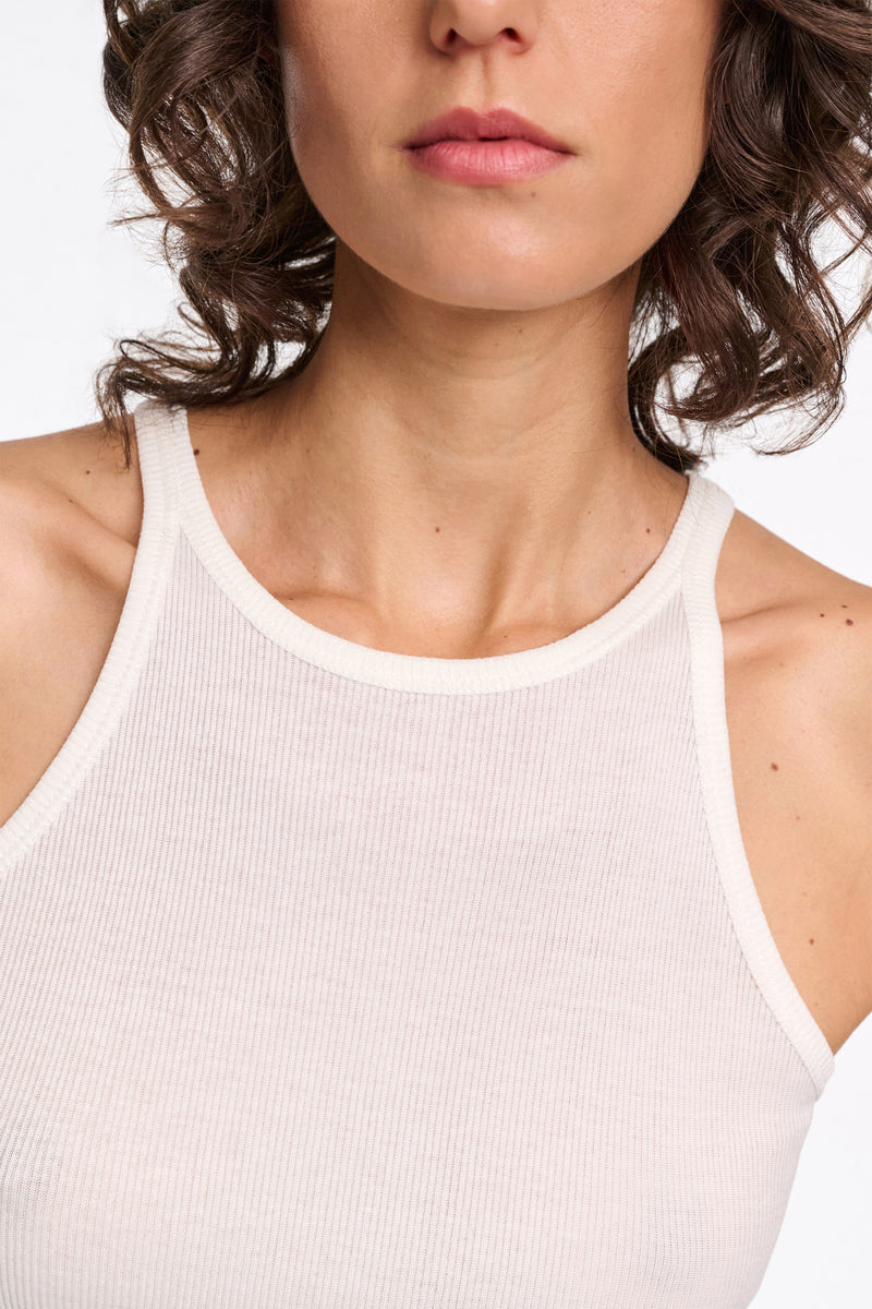 Dorothee Schumacher Halter Neck Ribbed Tank Top in Off-White Vancouver. Shop Online or in Store.