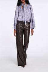 Dorothee Schumacher Hammered Satin Floral Print Blouse in Blue Vancouver. Shop Online or in Store.