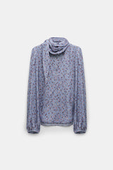 Dorothee Schumacher Hammered Satin Floral Print Blouse in Blue Vancouver. Shop Online or in Store.