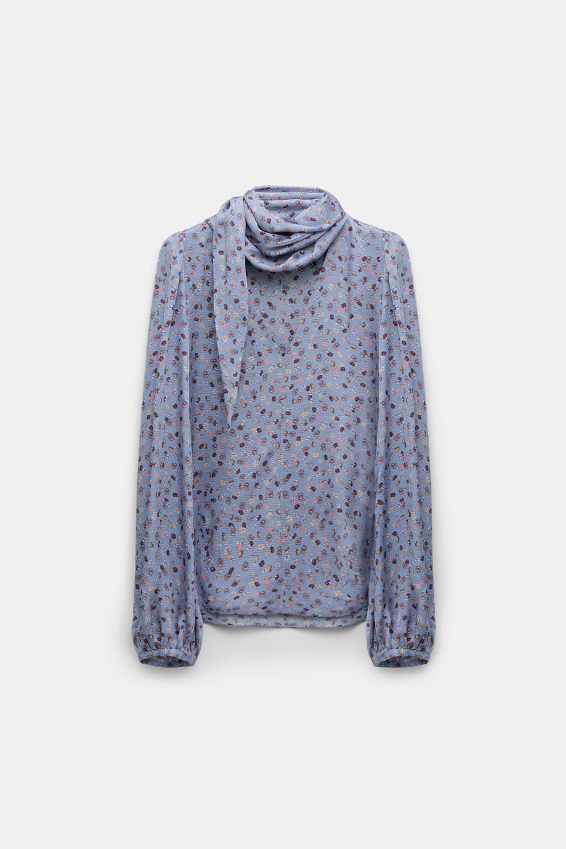Dorothee Schumacher Hammered Satin Floral Print Blouse in Blue Vancouver. Shop Online or in Store.
