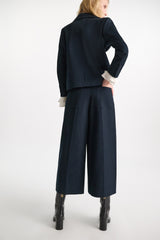 Dorothee Schumacher High-Waisted Belted Cotton Culottes in Navy Vancouver. Shop Online or in Store.