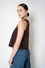 Dorothee Schumacher Knit Punto Milano Sleeveless Top with Fuzzy Trims in Chocolate Brown Vancouver. Shop Online or in Store.