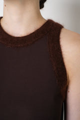 Dorothee Schumacher Knit Punto Milano Sleeveless Top with Fuzzy Trims in Chocolate Brown Vancouver. Shop Online or in Store.