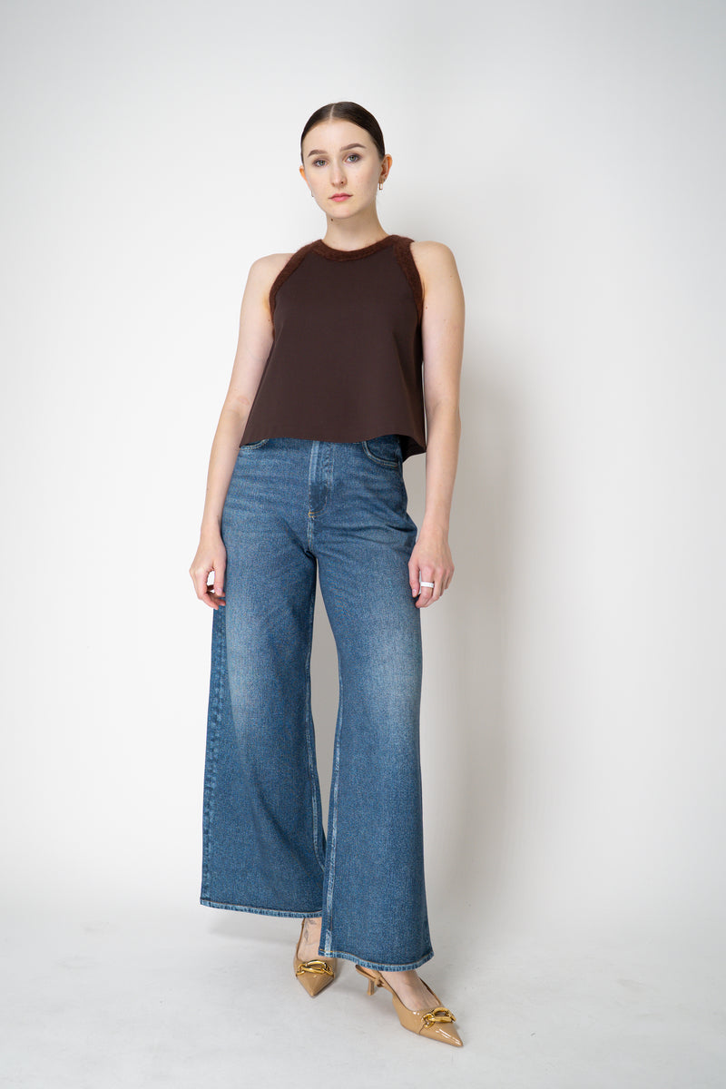 Dorothee Schumacher Knit Punto Milano Sleeveless Top with Fuzzy Trims in Chocolate Brown Vancouver. Shop Online or in Store.