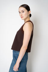 Dorothee Schumacher Knit Punto Milano Sleeveless Top with Fuzzy Trims in Chocolate Brown Vancouver. Shop Online or in Store.