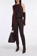 Dorothee Schumacher Knit Punto Milano Sleeveless Top with Fuzzy Trims in Chocolate Brown Vancouver. Shop Online or in Store.
