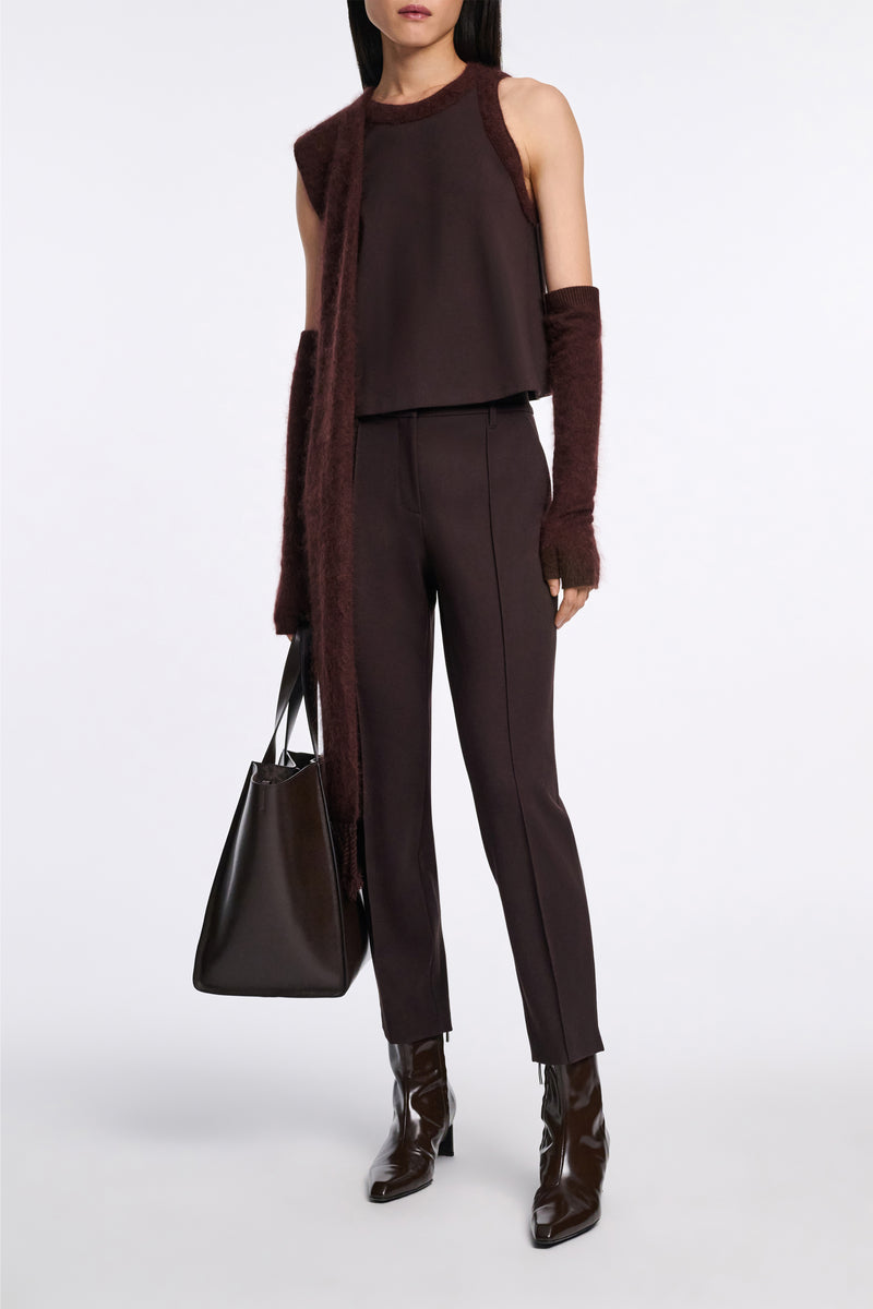 Dorothee Schumacher Knit Punto Milano Sleeveless Top with Fuzzy Trims in Chocolate Brown Vancouver. Shop Online or in Store.