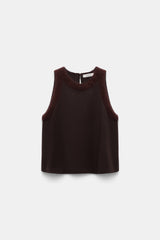 Dorothee Schumacher Knit Punto Milano Sleeveless Top with Fuzzy Trims in Chocolate Brown Vancouver. Shop Online or in Store.