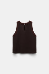 Dorothee Schumacher Knit Punto Milano Sleeveless Top with Fuzzy Trims in Chocolate Brown Vancouver. Shop Online or in Store.