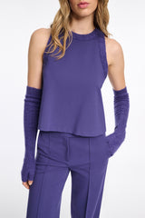 Dorothee Schumacher Knit Punto Milano Sleeveless Top with Fuzzy Trims in Iris Vancouver. Shop Online or in Store.