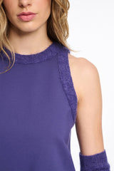 Dorothee Schumacher Knit Punto Milano Sleeveless Top with Fuzzy Trims in Iris Vancouver. Shop Online or in Store.