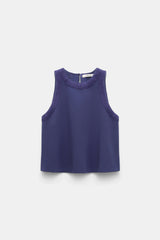 Dorothee Schumacher Knit Punto Milano Sleeveless Top with Fuzzy Trims in Iris Vancouver. Shop Online or in Store.
