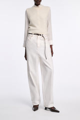 Dorothee Schumacher Leather Belt with Pearl Bead Embellishment in Brown Vancouver. Shop Online or in Store.