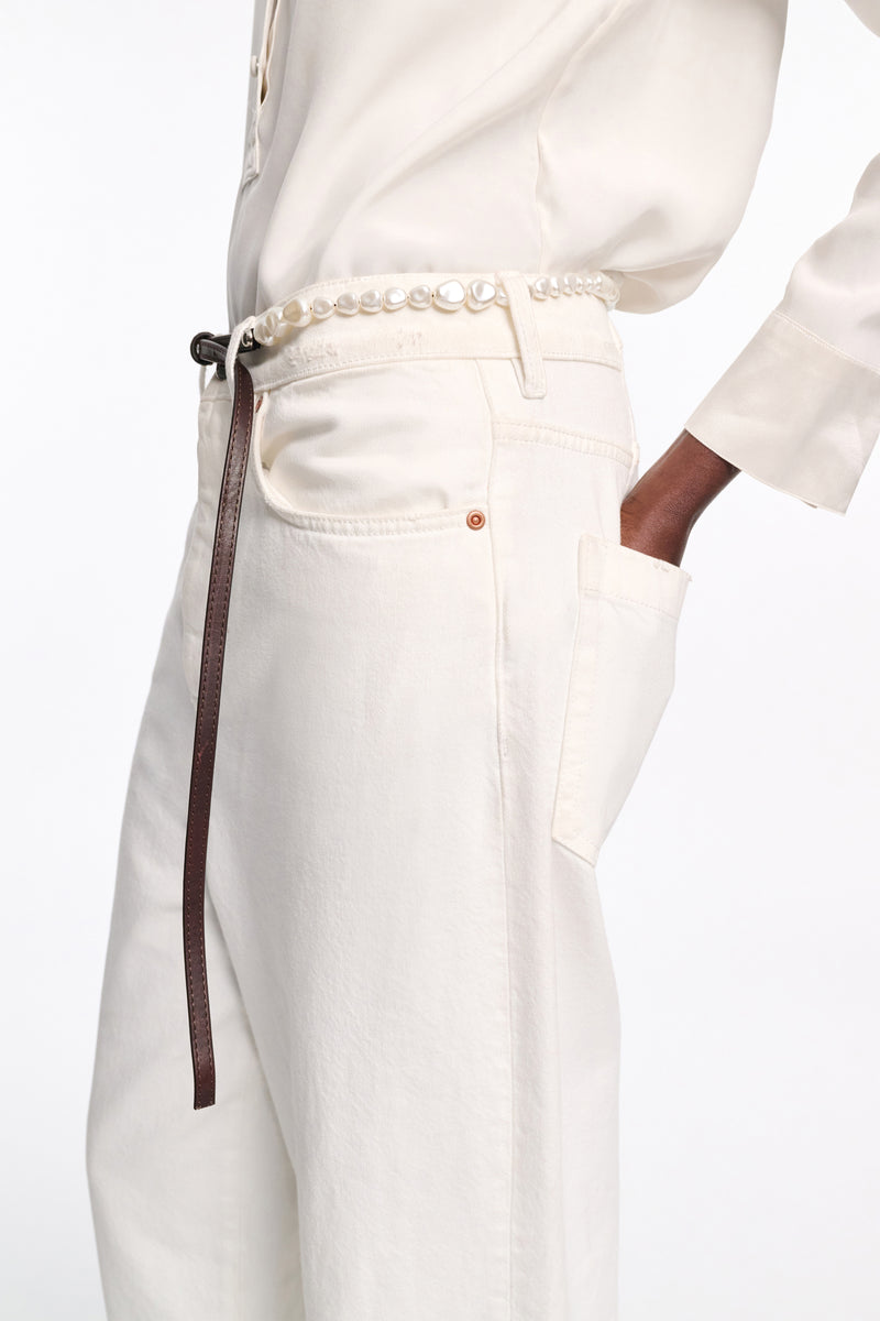 Dorothee Schumacher Leather Belt with Pearl Bead Embellishment in Brown Vancouver. Shop Online or in Store.