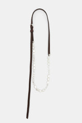 Dorothee Schumacher Leather Belt with Pearl Bead Embellishment in Brown Vancouver. Shop Online or in Store.