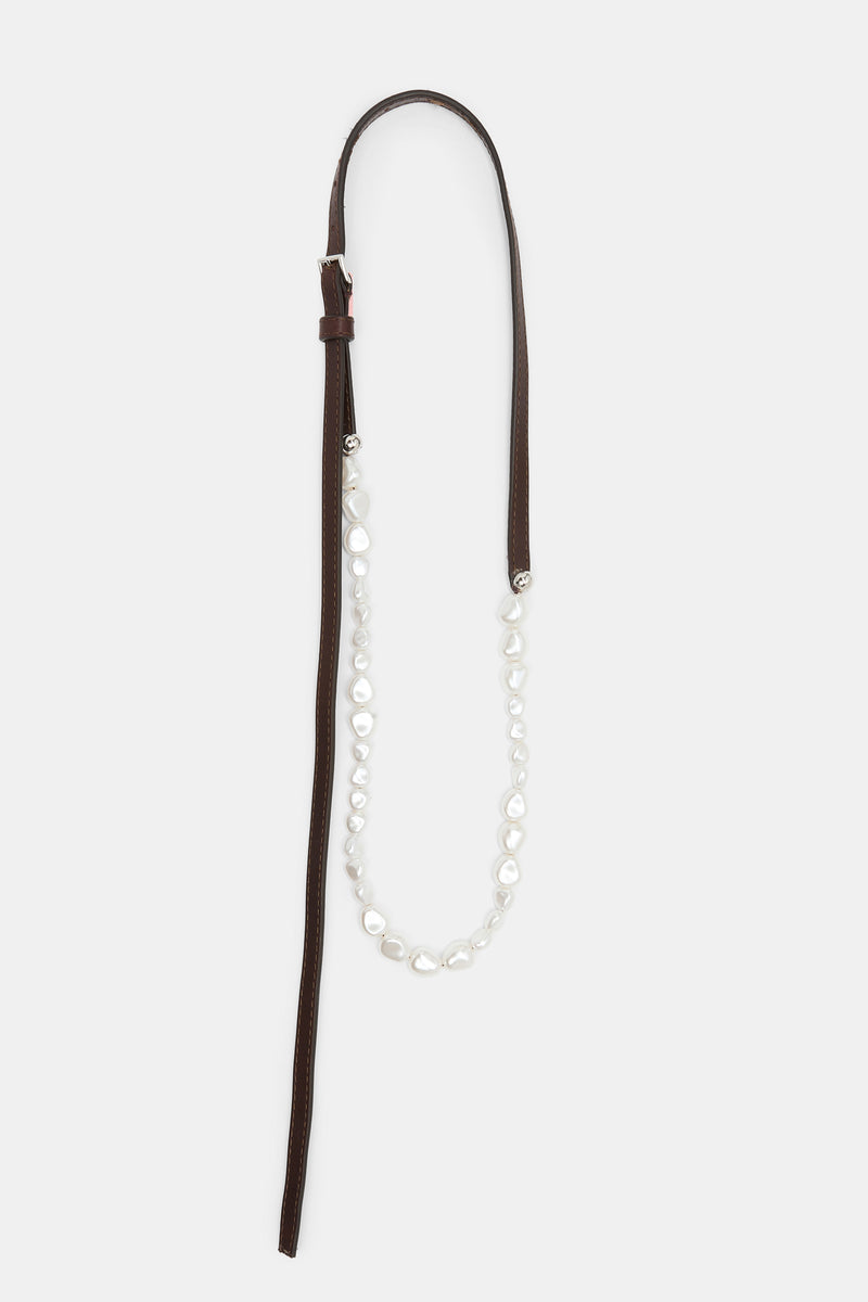 Dorothee Schumacher Leather Belt with Pearl Bead Embellishment in Brown Vancouver. Shop Online or in Store.