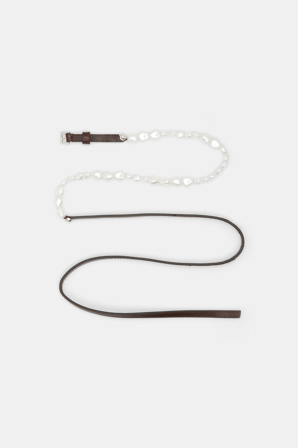 Dorothee Schumacher Leather Belt with Pearl Bead Embellishment in Brown Vancouver. Shop Online or in Store.