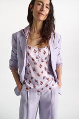 Dorothee Schumacher Lingerie-Style Camisole in Printed Silk Satin in Lilac Vancouver. Shop Online or in Store.