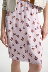 Dorothee Schumacher Lingerie-Style Skirt in Printed Silk Satin in Lilac Vancouver. Shop Online or in Store.