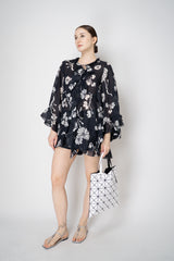 Dorothee Schumacher Long Sleeve Flowy Ramie Tunic in Navy and White Vancouver. Shop Online or in Store.