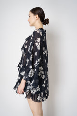 Dorothee Schumacher Long Sleeve Flowy Ramie Tunic in Navy and White Vancouver. Shop Online or in Store.