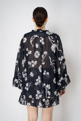 Dorothee Schumacher Long Sleeve Flowy Ramie Tunic in Navy and White Vancouver. Shop Online or in Store.